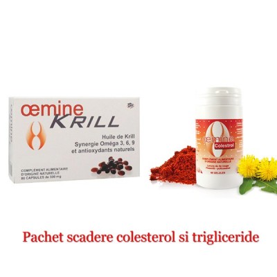 Pachet Tratament colesterol si trigliceride marite, Krill oil+Drojdie orez rosu+policosanol - 3 luni