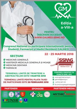 GALMED 2018: Congresul Național cu participare internațională pentru Studenți, Farmaciști şi Medici Rezidenţi