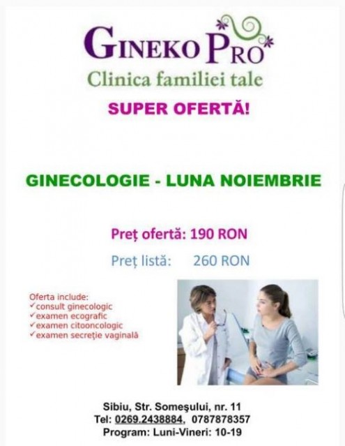 Reduceri medicale: Examinare ginecologică completă la un preț UNIC!!!