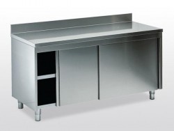 Masa cu dulap si usi glisante din otel inoxidabil, 100 x 60 x 85h cm