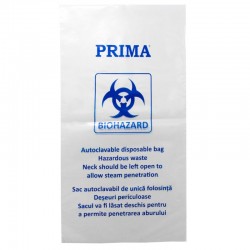 Sac transparent autoclavabil, cu semn BIOHAZARD, rezistent la 134˚C, 40x75cm, 45litri 20 buc