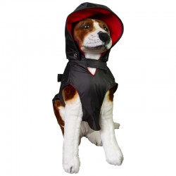 PRIMA Geaca animale impermeabila din fas, gluga detasabila, fermoar spate, prindere cu arici, rosie, marimea 36