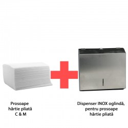 Pachet Prosoape de Hartie C 23x33cm, 150foi x 3 baxuri 72 buc si Dispenser