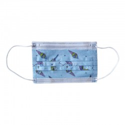 PRIMA Masca de unica folosinta pentru copii,  3pliuri 3straturi cu elastic, Albastra cu imprimeu, cutie 50 bucati