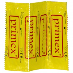 PRIMEX Prezervative lubrifiate in folie dreptunghiulara, cu aroma de banana, 185mm lungime, 53mm latime, 0.06mm grosime, 3buc/plic