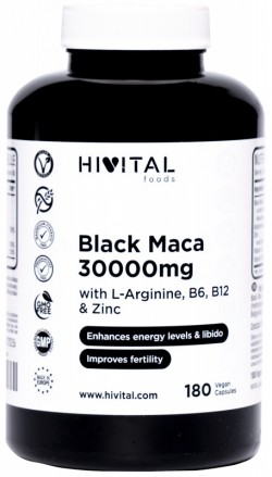 Maca Neagra 30000mg. x 180 capsule vegane, Hivital + CADOU organizator medicamente x 28 casete