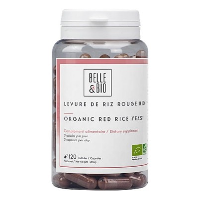 Drojdie de orez rosu Bio, Red yeast rice BIO, 120 capsule, tratament colesterol si trigliceride marite, monocolin k
