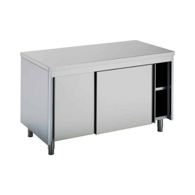 MASĂ DE LUCRU CU DULAP  din oțel inoxidabil cu uși glisante.  COD: TI7