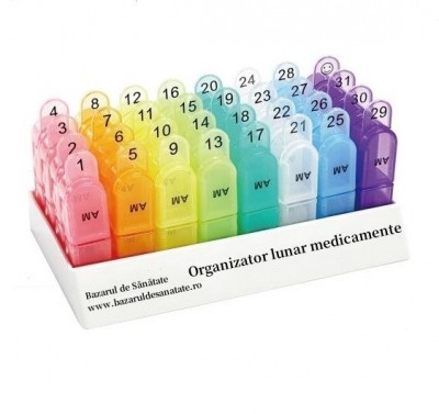 Organizator medicamente lunar x 2 casete colorate / zi, cu data
