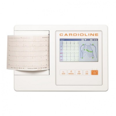 Electrocardiograf de repaus Cardioline ECG100L cu ecran tactil color de 5”, portabil, cu interpretare automată