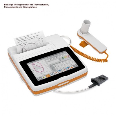 Spirometru profesional Spirolab – cu imprimanta termica integrata si pulsoximetrie cu Turbina de unica folosinta FlowMIR – cu piesa bucala din carton, software MIR Spiro