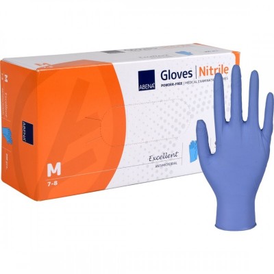 Abena Excellent - Manusi de Examinare din Nitril Antimicrobiene - Albastre - M - 200 buc