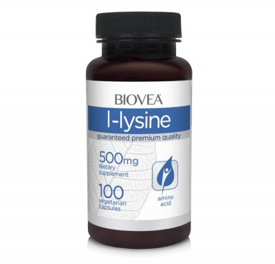 L-LYSINE (L-Lizina) 500mg 100 Capsule, herpes, masa musculara, pentru formarea colagenului, absorbția adecvată a calciului