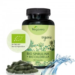 Chlorella + Spirulina Organica 180 capsule, Contine minerale, oligoelemente, enzime si Vitaminele din grupa B