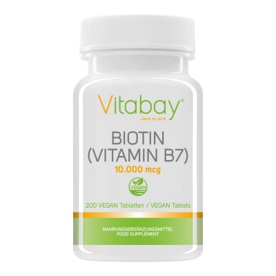 Biotina 10.000 mcg 10 mg - 200 Tablete, Biotin (Vitamina B7 - Vitamina H) - 10.000 mcg (20.000% DZR)