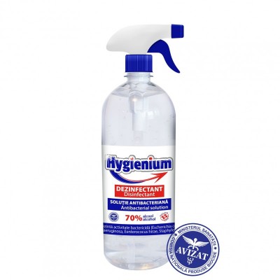 Dezinfectant mâini HYGIENIUM soluție antibacteriană 1000 ml + gratuit 1 sticlă alcool 70 MONA 500 ml .