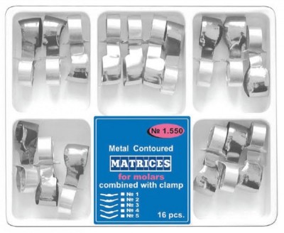 Matrici Conturate Metalice cu Maner de Fixare, Molari, set 4 / 5 tipuri, grosime 50microni, kit 16 bucati