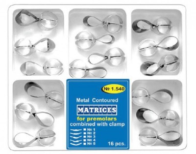 Matrici Conturate Metalice cu Maner de Fixare, Premolari set 4 / 5 tipuri, grosime 50microni, kit 16 bucati