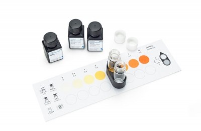 Test de amoniu 1080240001 Metodă: colorimetrică, indofenol albastru cu card de culoare şi comparator glisant 0.2 - 0.4 - 0.6 - 1 - 2 - 3 - 5 mg/l NH₄⁺ MQuant®