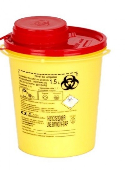 Recipient plastic pentru deseuri intepatoare taietoare - 1.5 litri