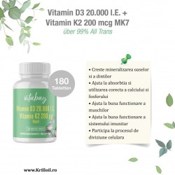 Vitamin D3 20.000ui + K2 MK7 200 mcg 180 Pastile