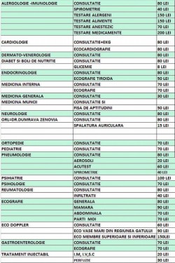 Tarife consultatii Clinic group
